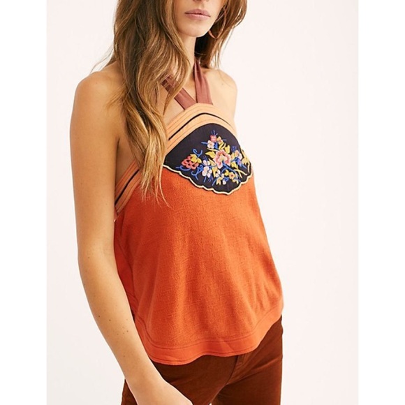 Free People Tops - Free People Ooh La La Embroidered Halter Top